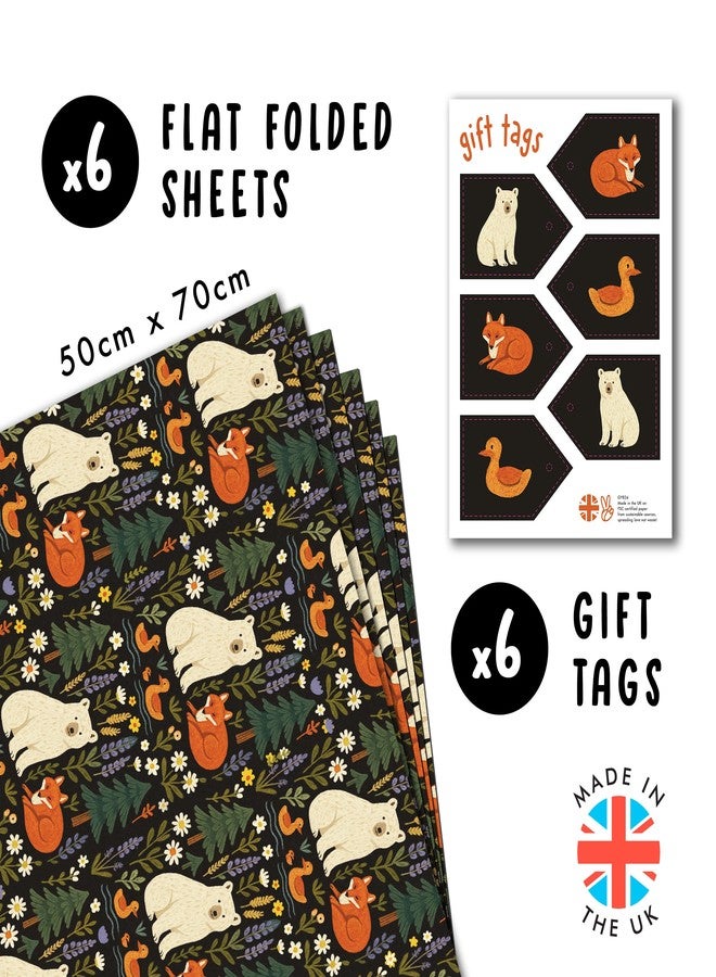 CENTRAL 23 Animals Wrapping Paper - 6 Sheets Gift Wrap - Woodland Bears Foxes Ducks Trees and Flowers - For Kids Boys Girls Birthday Christmas All Occasion - Comes with Tags - Image 3